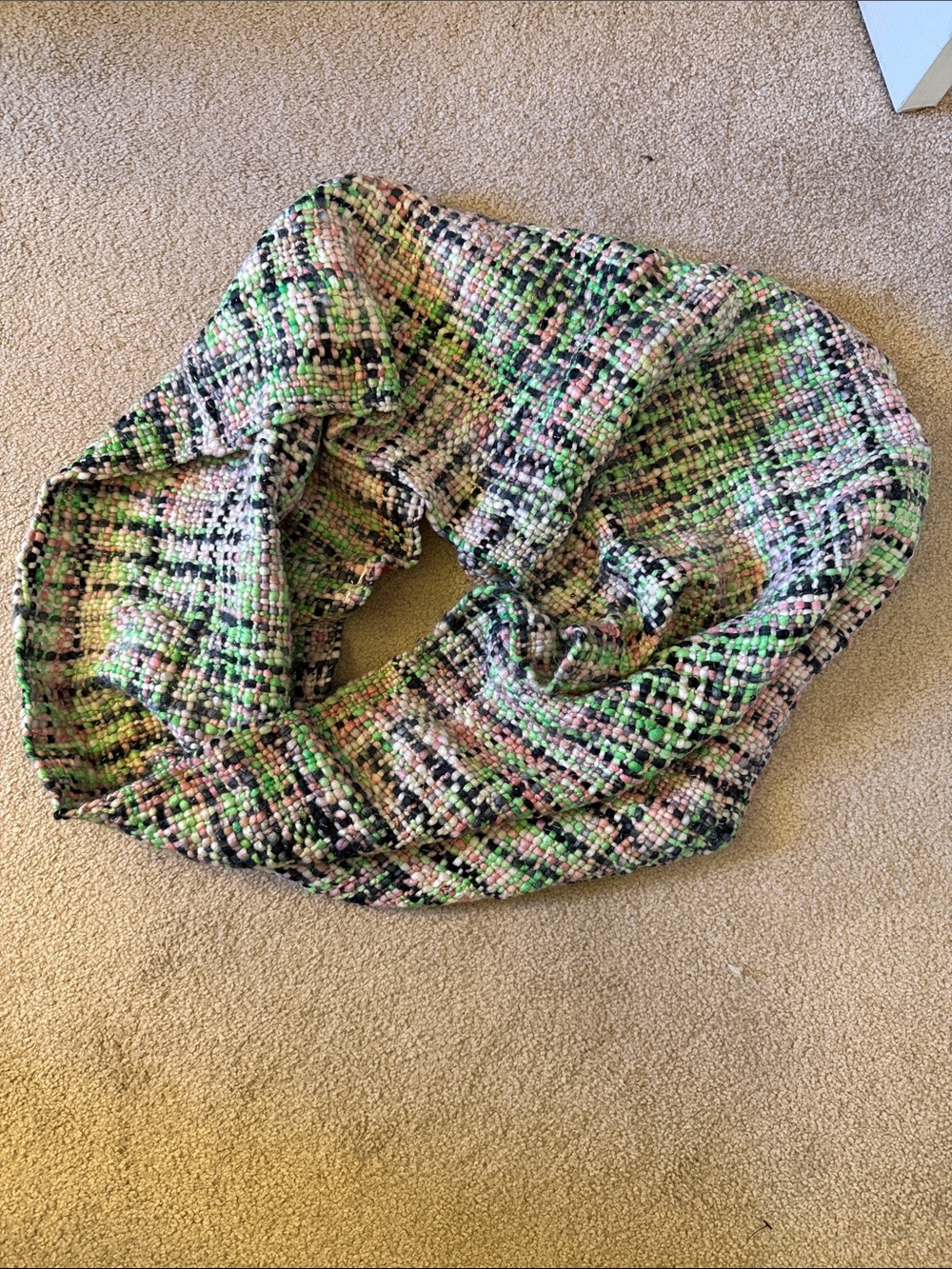 Anthropologie Multicolor Bouclé Infinity Scarf in Pink, Green & Black
